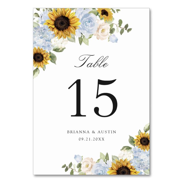 Tarjeta De Mesa Sunflowers Dusty Blue Floral Rustic Table Number (Reverso)