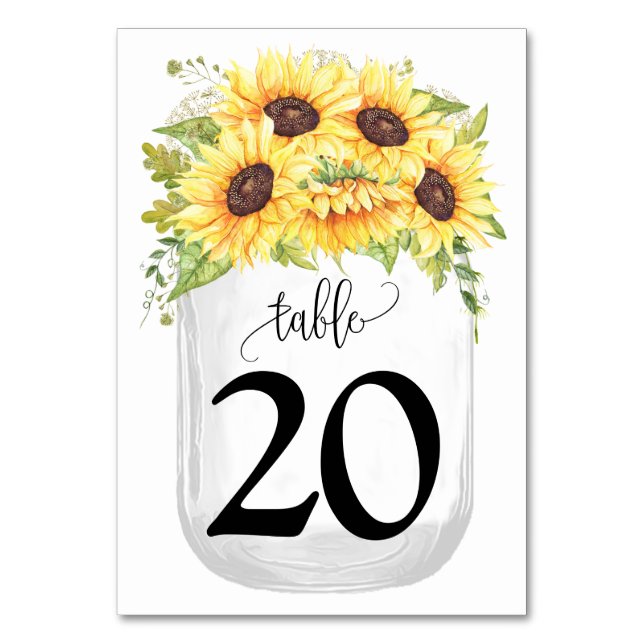 Tarjeta De Mesa Sunflowers Mason Jar Country Wedding (Anverso)