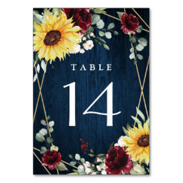 Tarjeta De Mesa Sunflowers Rosas de Borgoña Boda Geométrico