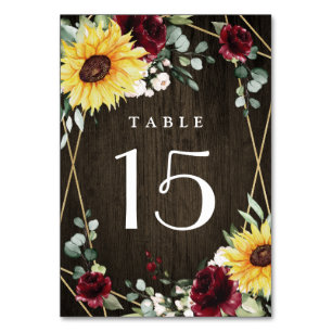 Tarjeta De Mesa Sunflowers Rosas de Borgoña Boda geométrico ruso
