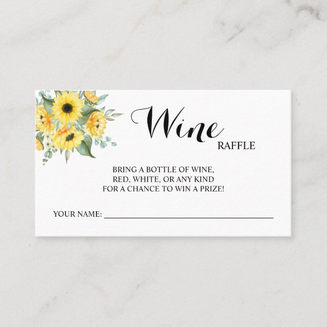 Tarjeta De Mesa Sunflowers Wine Raffle Boda Bridal Shower card (Anverso)