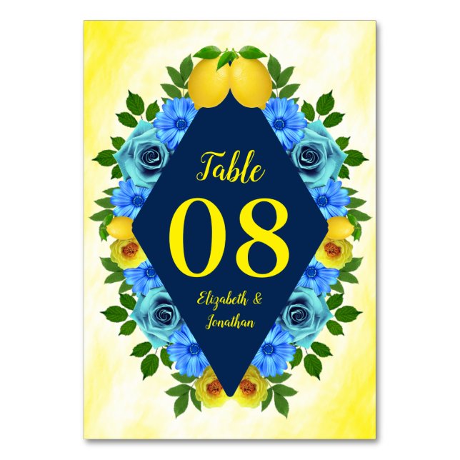 Tarjeta De Mesa Sunny Lemon Floral Boda (Anverso)