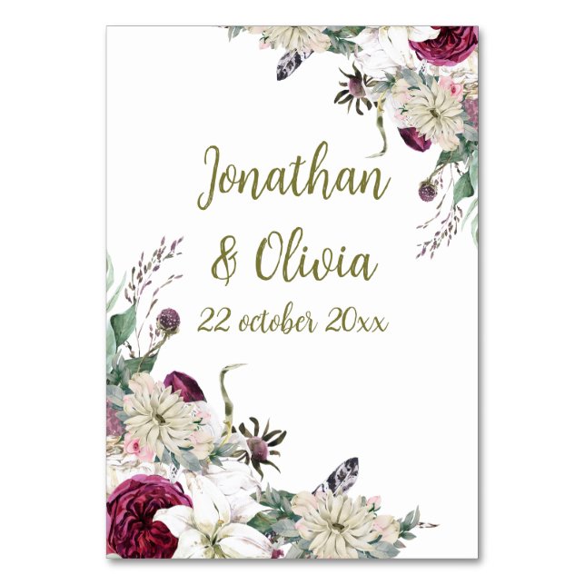 Tarjeta De Mesa Sweet Shower Autumn Floral Wedding (Reverso)