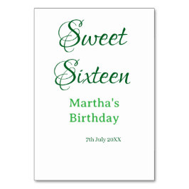 Tarjeta De Mesa Sweet Sixteen green name date calligraphy boho ret