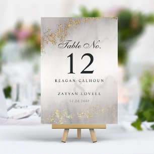 Tarjeta De Mesa Ta de boda de acuarela gris con motas de oro de lu