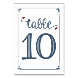 Tarjeta De Mesa "Tabla 10" Azul turbio y rojo oscuro