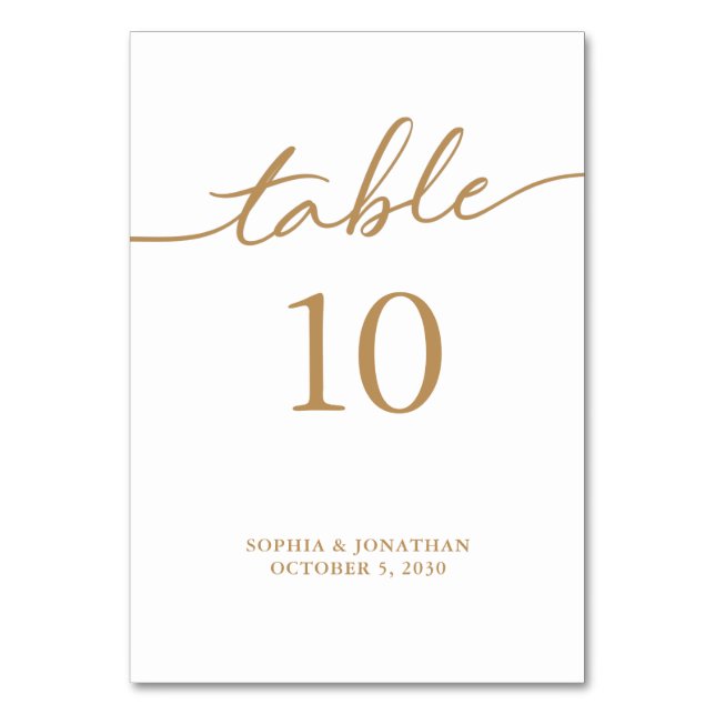 Tarjeta De Mesa Tabla 10 Boda personalizado de caligrafía de oro (Anverso)