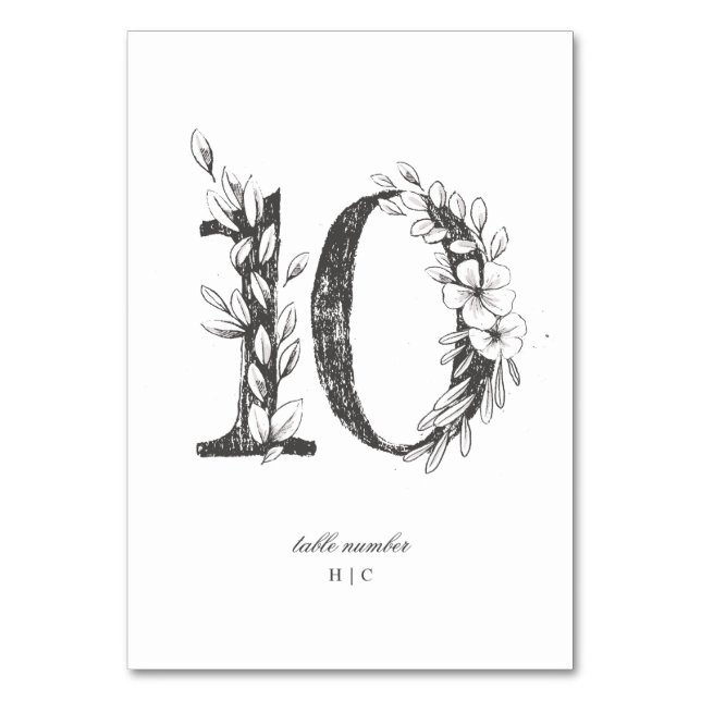 Tarjeta De Mesa Tabla 10 Hermosa Boda de guirnaldas florales (Anverso)