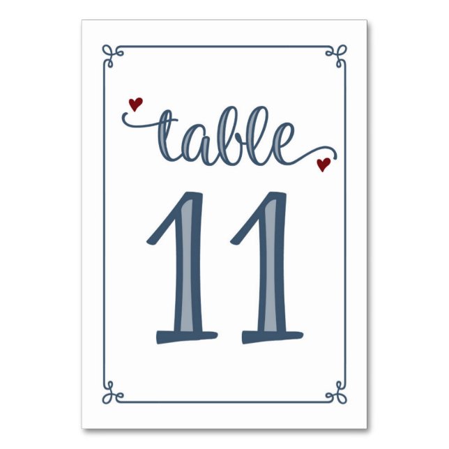 Tarjeta De Mesa "Tabla 11" Azul turbio y rojo oscuro (Anverso)