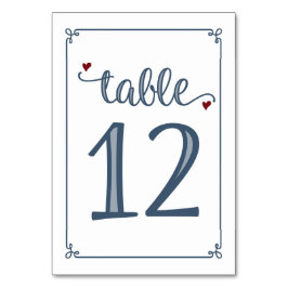 Tarjeta De Mesa "Tabla 12" Azul turbio y rojo oscuro