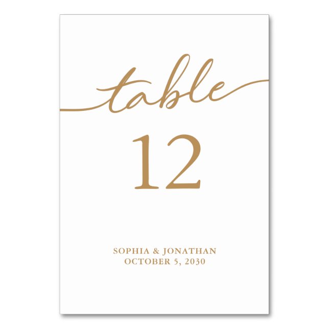 Tarjeta De Mesa Tabla 12 Boda personalizado de caligrafía de oro (Anverso)