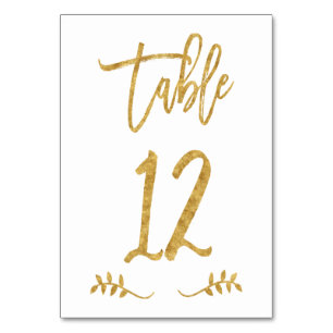 Tarjeta De Mesa Tabla 12   Elegante escritura a mano en oro bruñid