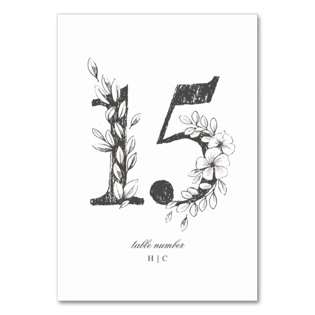 Tarjeta De Mesa Tabla 15 Hermoso Boda de guirnaldas florales (Anverso)