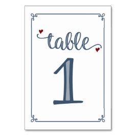 Tarjeta De Mesa "Tabla 1" Azul turbio y rojo oscuro