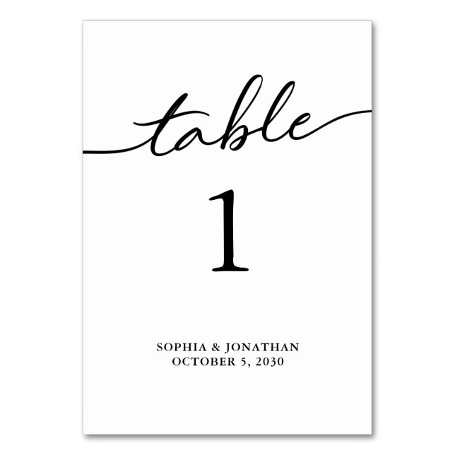 Tarjeta De Mesa Tabla 1 Boda personalizado de caligrafía negra (Anverso)