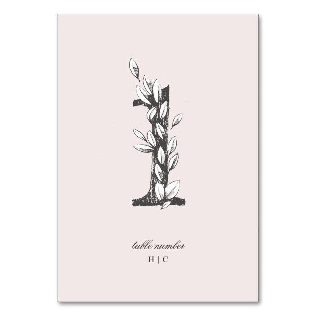Tarjeta De Mesa Tabla 1 Hermoso Boda de números florales de Rubor (Anverso)