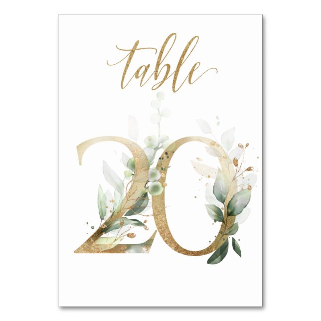 Tarjeta De Mesa Tabla 20 de hojas de oro verdes, número de tabla (Anverso)