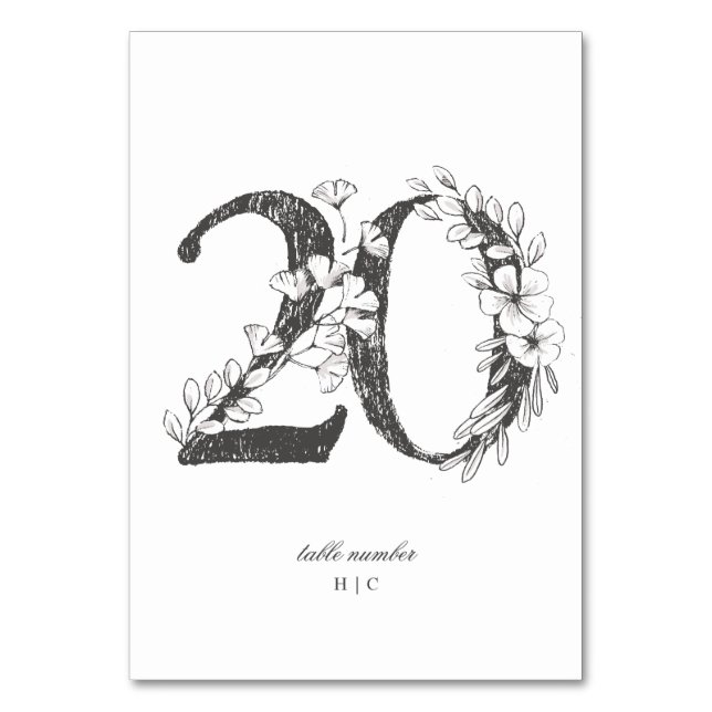 Tarjeta De Mesa Tabla 20 Hermosa Boda de guirnaldas florales (Anverso)