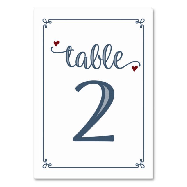 Tarjeta De Mesa "Tabla 2" Azul turbio y rojo oscuro (Anverso)