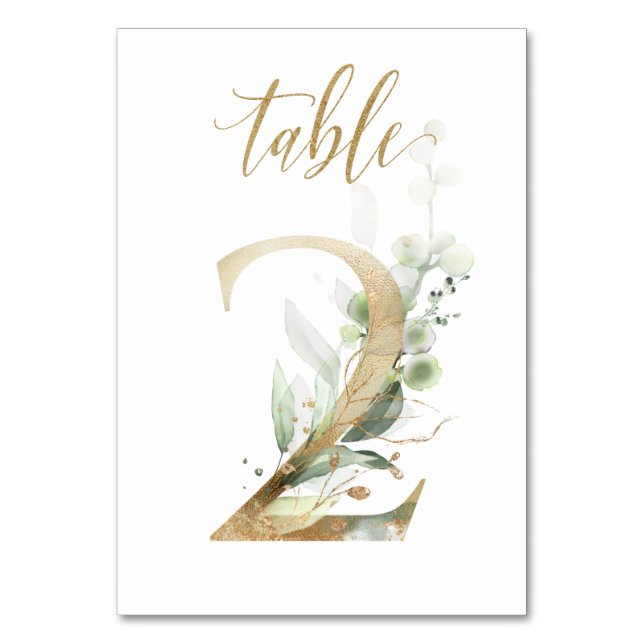 Tarjeta De Mesa Tabla 2 de hojas de oro verdes, (Anverso)