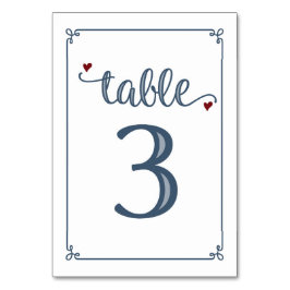 Tarjeta De Mesa "Tabla 3" Azul turbio y rojo oscuro