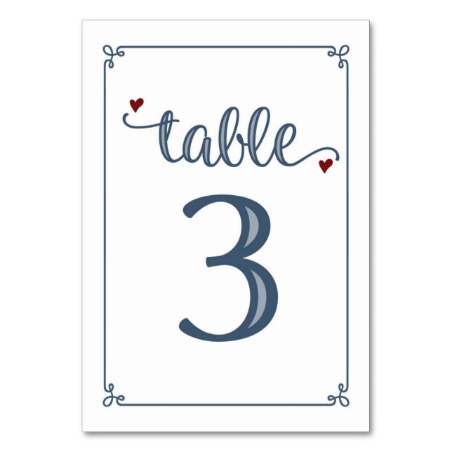 Tarjeta De Mesa "Tabla 3" Azul turbio y rojo oscuro (Anverso)