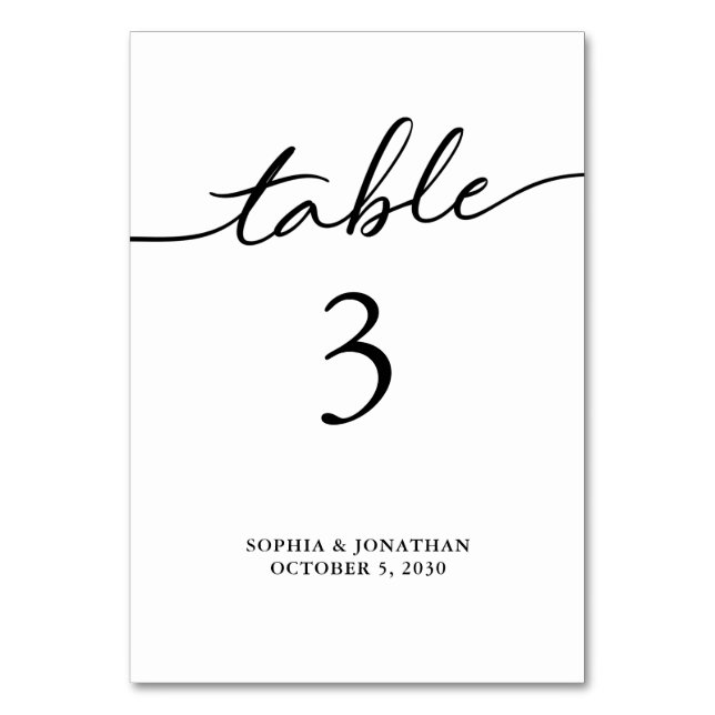 Tarjeta De Mesa Tabla 3 Boda personalizado de caligrafía negra (Anverso)