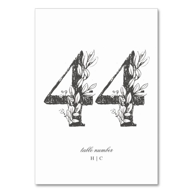 Tarjeta De Mesa Tabla 44 Hermosa Boda de guirnaldas florales (Anverso)