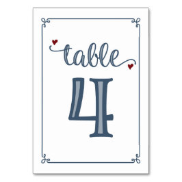 Tarjeta De Mesa "Tabla 4" Azul turbio y rojo oscuro