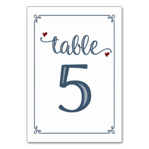 Tarjeta De Mesa "Tabla 5" Azul turbio y rojo oscuro