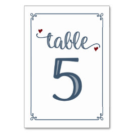 Tarjeta De Mesa "Tabla 5" Azul turbio y rojo oscuro