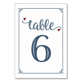 Tarjeta De Mesa "Tabla 6" Azul turbio y rojo oscuro