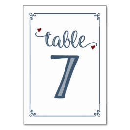 Tarjeta De Mesa "Tabla 7" Azul turbio y rojo oscuro