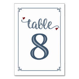 Tarjeta De Mesa "Tabla 8" Azul turbio y rojo oscuro