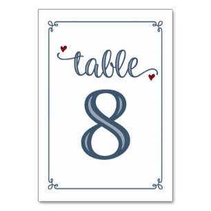 Tarjeta De Mesa "Tabla 8" Azul turbio y rojo oscuro