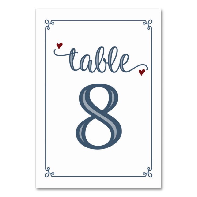 Tarjeta De Mesa "Tabla 8" Azul turbio y rojo oscuro (Anverso)