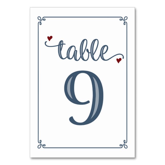 Tarjeta De Mesa "Tabla 9" Azul turbio y rojo oscuro (Anverso)