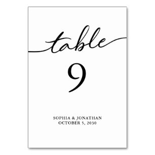 Tarjeta De Mesa Tabla 9 Boda personalizado de caligrafía negra
