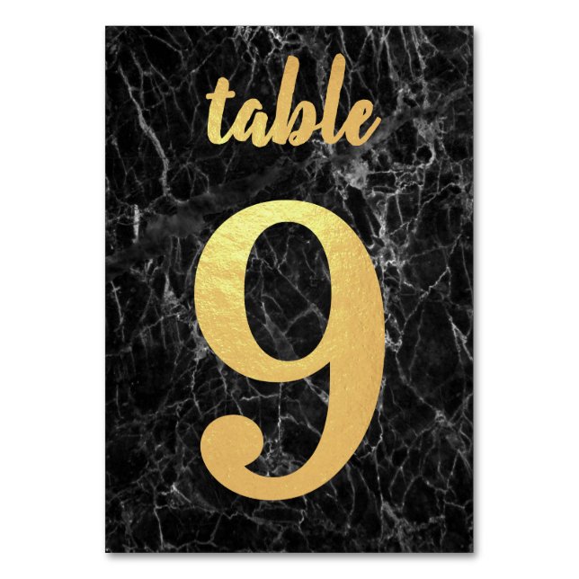 Tarjeta De Mesa Tabla 9 Elegante Relieve metalizado dorado de Faux (Anverso)
