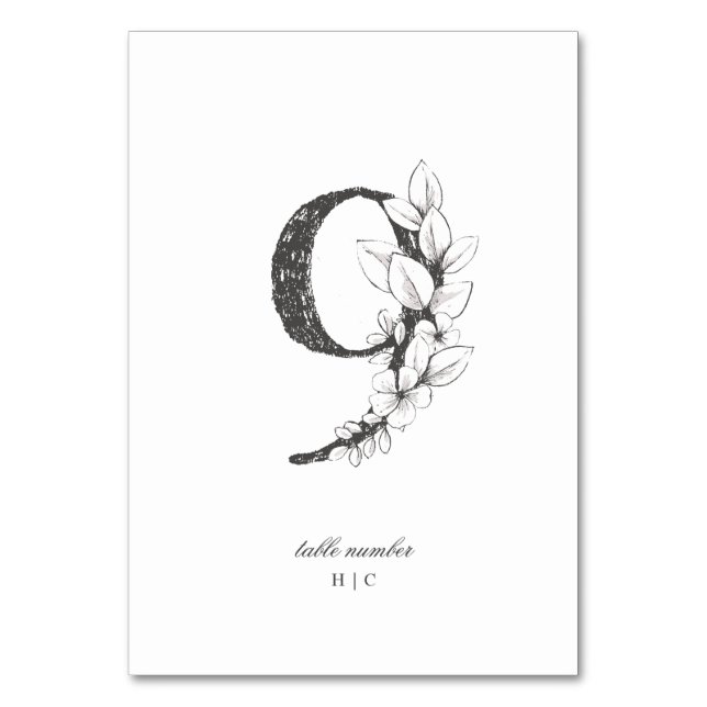 Tarjeta De Mesa Tabla 9 Hermoso Boda de guirnaldas florales (Anverso)