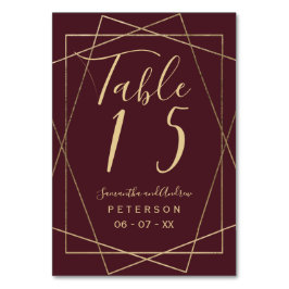 Tarjeta De Mesa tabla boda de escritura burdeos geométrica de oro 