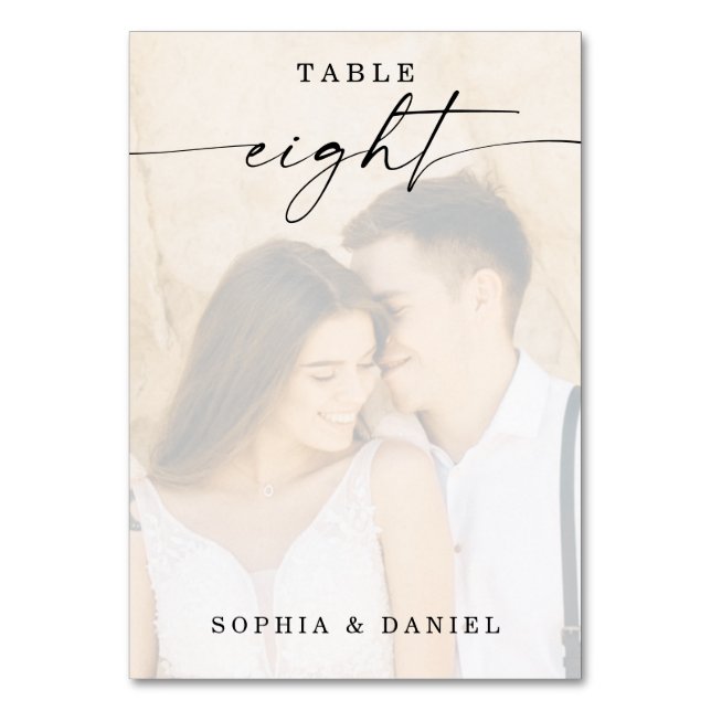 Tarjeta De Mesa Tabla Boda de imágenes con guión elegante número o (Anverso)