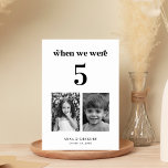 Tarjeta De Mesa Tabla Boda de imágenes retro infantil # 5<br><div class="desc">Decore su mesa de bodas con esta tarjeta de números, con tipografía retro, fotos de la infancia de novias y novios y texto personalizado de su elección. Añade fácilmente tus propios detalles haciendo clic en la opción "personalizar". 🌸 NOTA: El tamaño de esta tarjeta es de 3, 5" x 5"....</div>