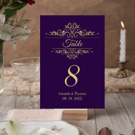 Tarjeta De Mesa Tabla boda de marco dorado púrpura elegante