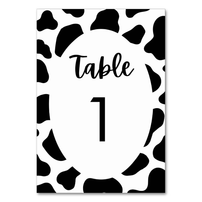 Tarjeta De Mesa Tabla Boda temática de vaca de impresión de vaca (Anverso)