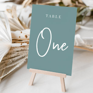 Tarjeta De Mesa Tabla con guiones de mano Verde azulada y polvorie