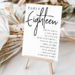 Tarjeta De Mesa Tabla con guiones manuales DIECIOCHO   Nombres de<br><div class="desc">Las tarjetas de número de tabla simples y de moda en blanco y negro clásicos hacen una declaración elegante en su boda o evento. Las funciones de diseño "table [number]" se encuentran en una mezcla impresionante de letras clásicas de sif y manuscritas, con nombres de invitados individuales debajo. El diseño...</div>