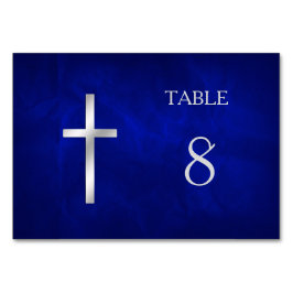 Tarjeta De Mesa Tabla cruzada cristiana de plata azul