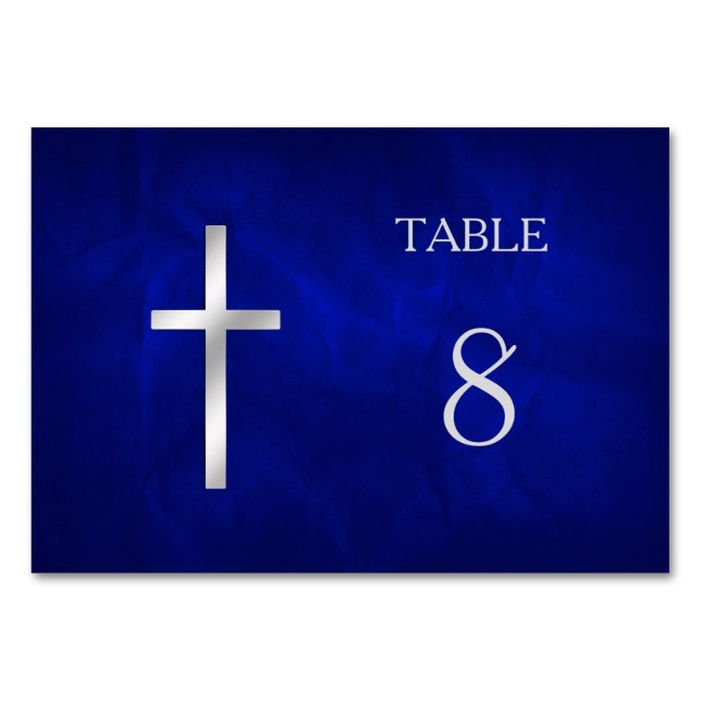 Tarjeta De Mesa Tabla cruzada cristiana de plata azul (Reverso)