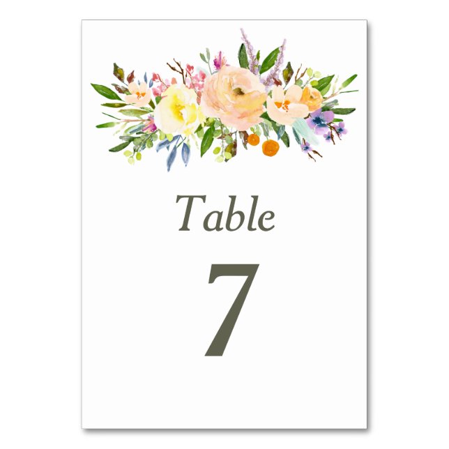Tarjeta De Mesa Tabla de acuarela de flores y guijarros (Anverso)